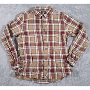 Toad & Co‎ Flannel Shirt Mens Size L Large Long Sleeve Button Brown